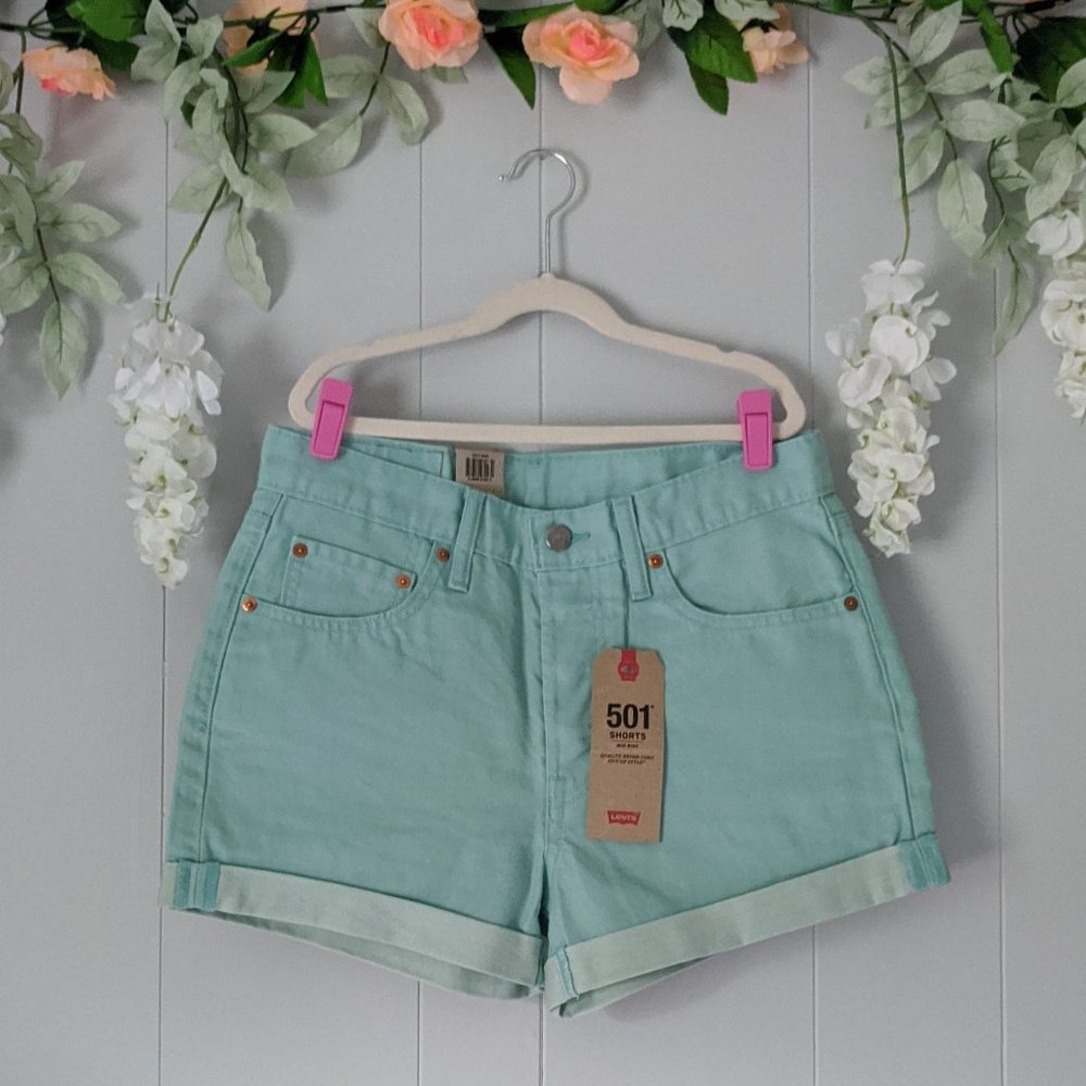 NEW | Levi's | Mid-Rise 501 Teal Denim Shorts | 28